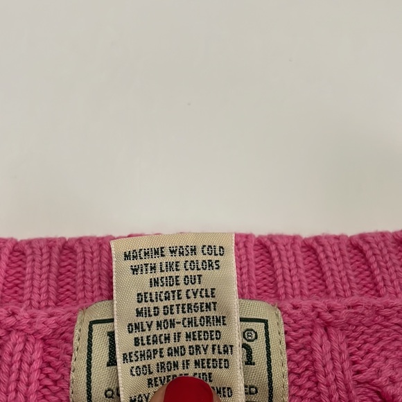 L.L. Bean Chunky Cable Knit Pink Cotton Fisherman Crewneck Sweater - Picture 12 of 12